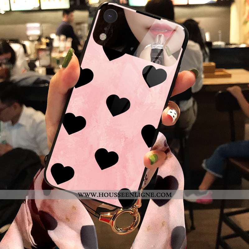Coque iPhone Xr Verre Tendance Simple Rose Net Rouge Étui Amour