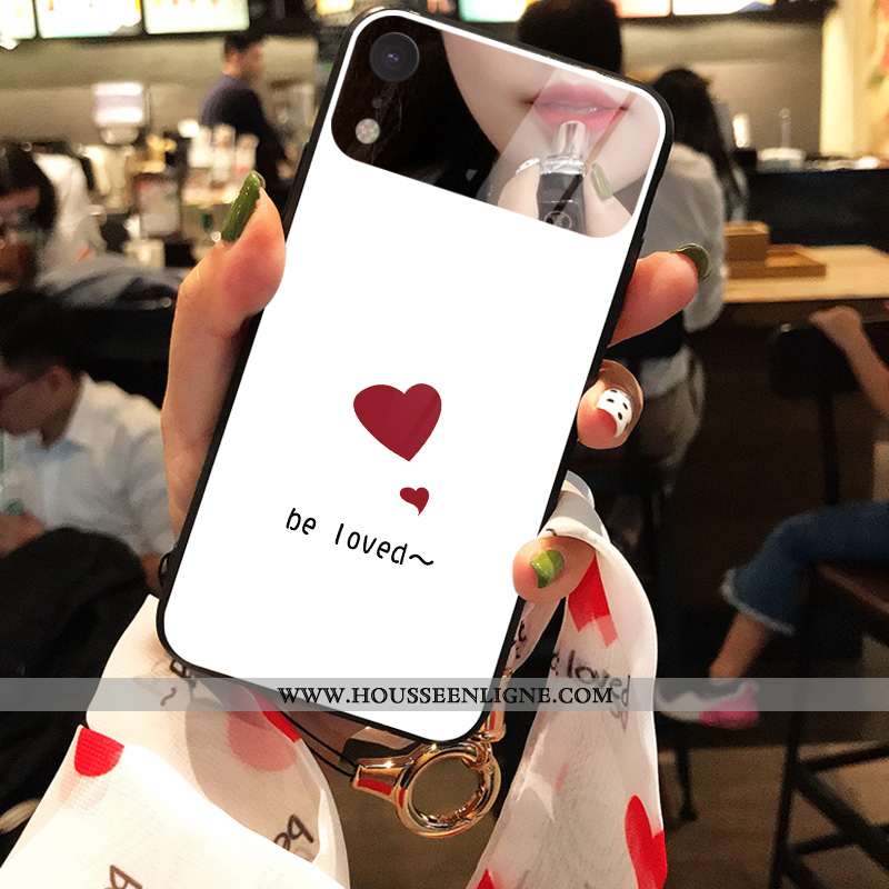 Coque iPhone Xr Verre Tendance Simple Rose Net Rouge Étui Amour