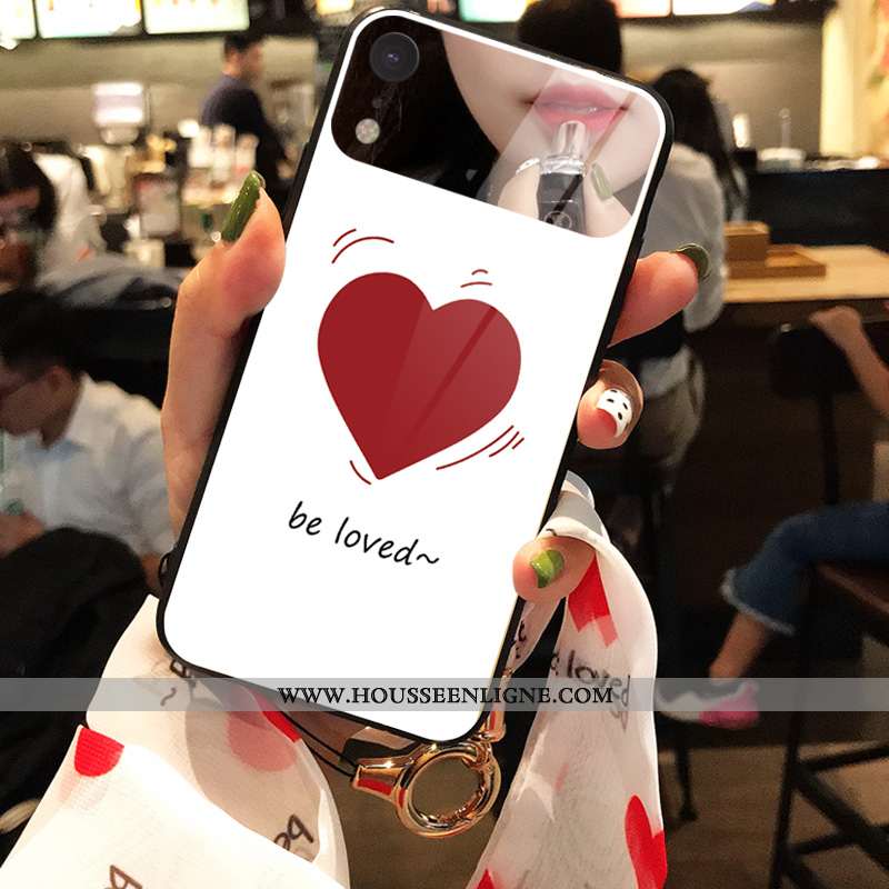 Coque iPhone Xr Verre Tendance Simple Rose Net Rouge Étui Amour