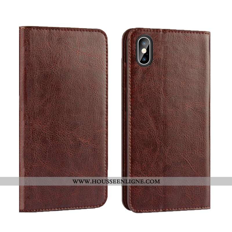 Coque iPhone Xs Cuir Véritable Cuir Business Téléphone Portable Luxe Qualité Bleu Foncé