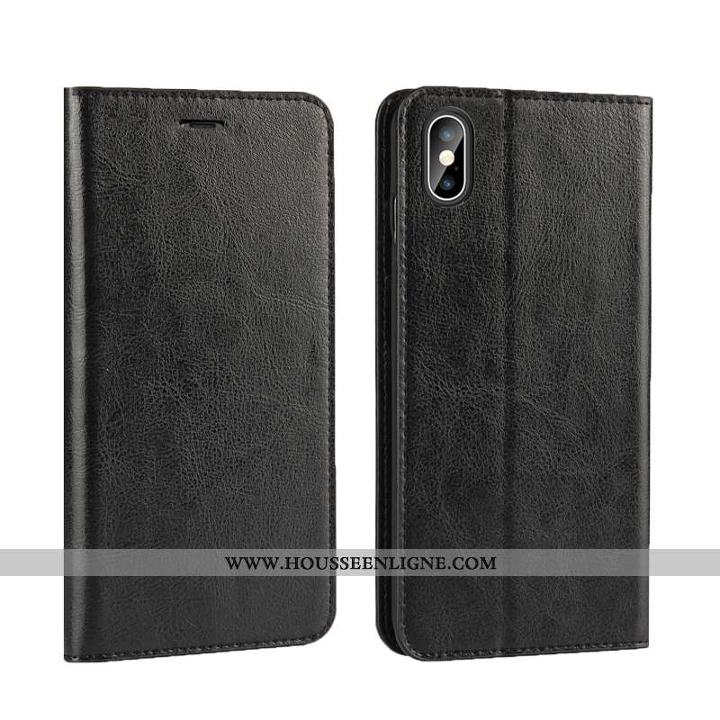 Coque iPhone Xs Cuir Véritable Cuir Business Téléphone Portable Luxe Qualité Bleu Foncé