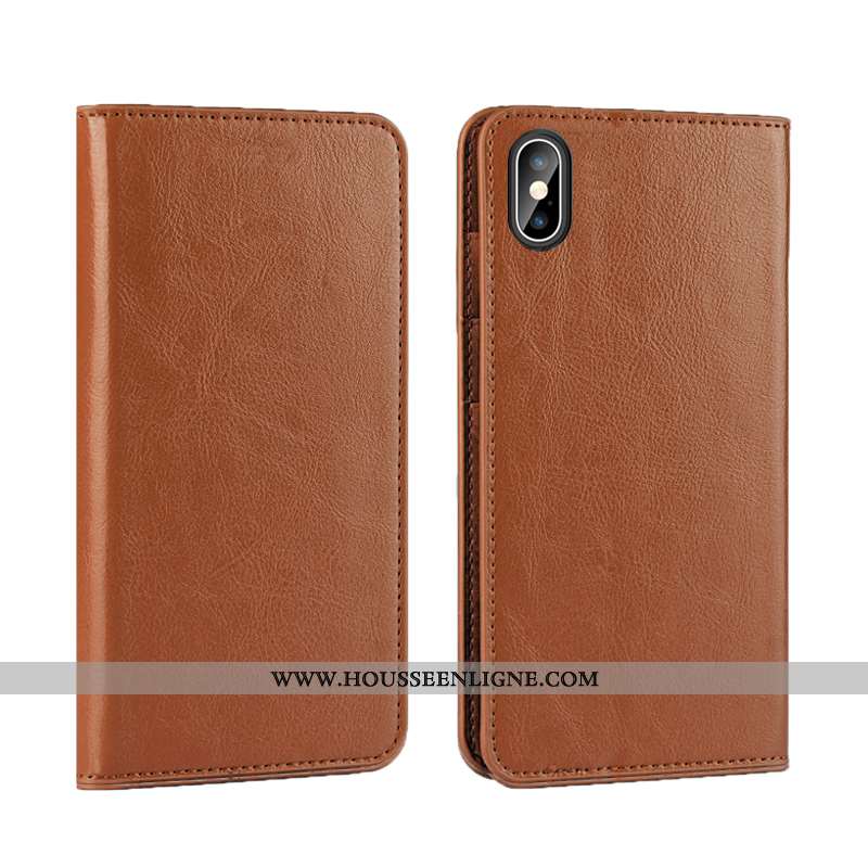 Coque iPhone Xs Cuir Véritable Cuir Business Téléphone Portable Luxe Qualité Bleu Foncé