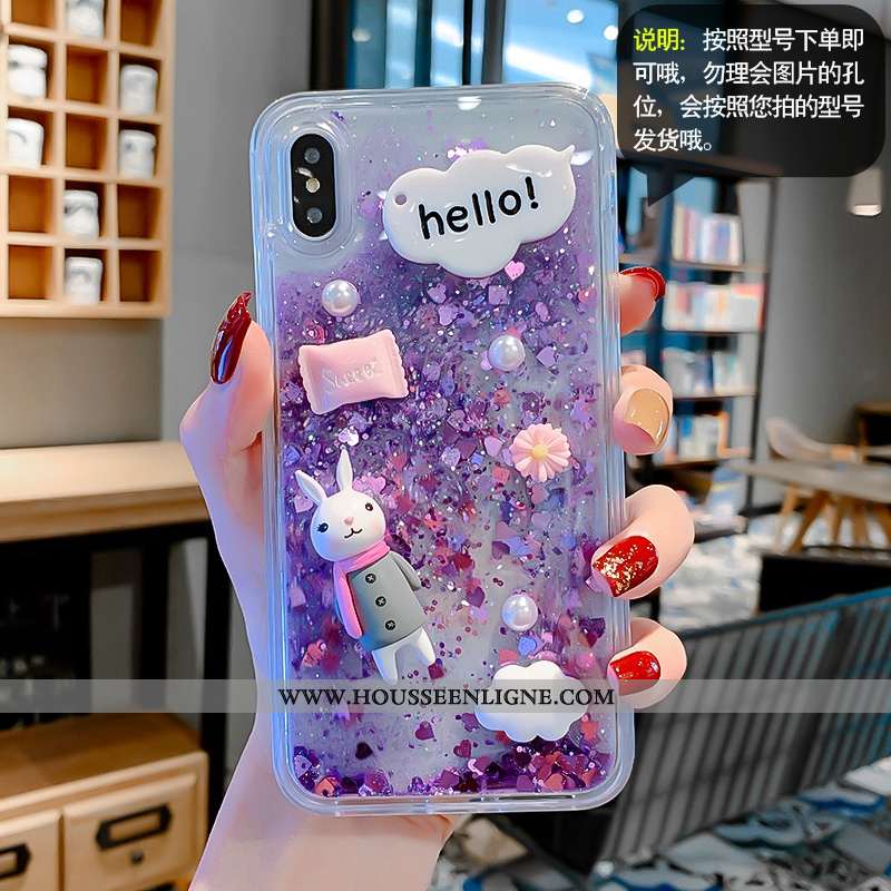 Coque iPhone Xs Dessin Animé Liquide Étui Lapin Téléphone Portable Violet Enfant
