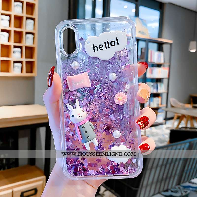 Coque iPhone Xs Dessin Animé Liquide Étui Lapin Téléphone Portable Violet Enfant