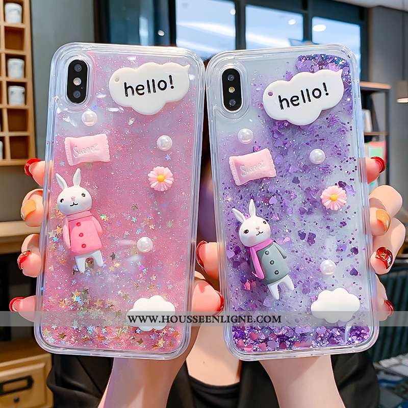 Coque iPhone Xs Dessin Animé Liquide Étui Lapin Téléphone Portable Violet Enfant