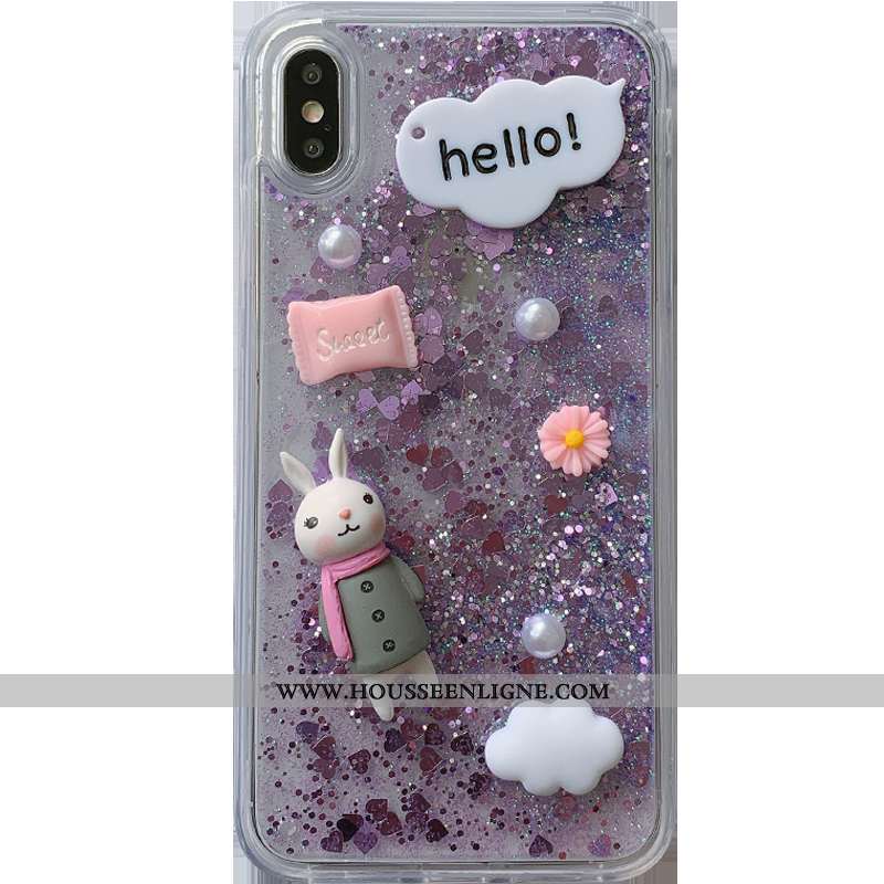Coque iPhone Xs Dessin Animé Liquide Étui Lapin Téléphone Portable Violet Enfant