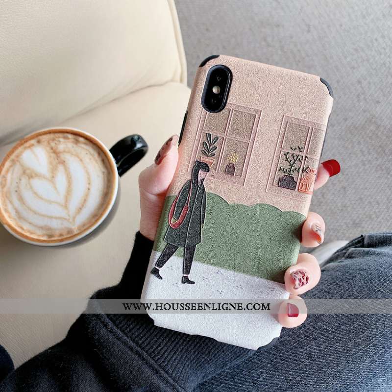 Coque iPhone Xs Gaufrage Tendance Amoureux Téléphone Portable Simple Créatif Tout Compris Rose