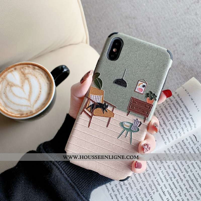Coque iPhone Xs Gaufrage Tendance Amoureux Téléphone Portable Simple Créatif Tout Compris Rose