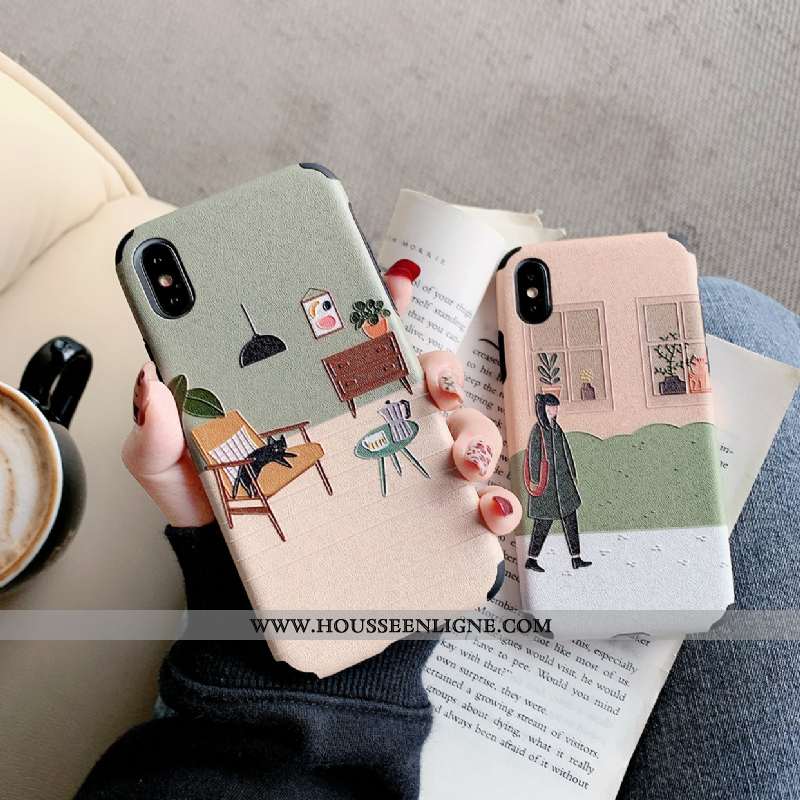 Coque iPhone Xs Gaufrage Tendance Amoureux Téléphone Portable Simple Créatif Tout Compris Rose