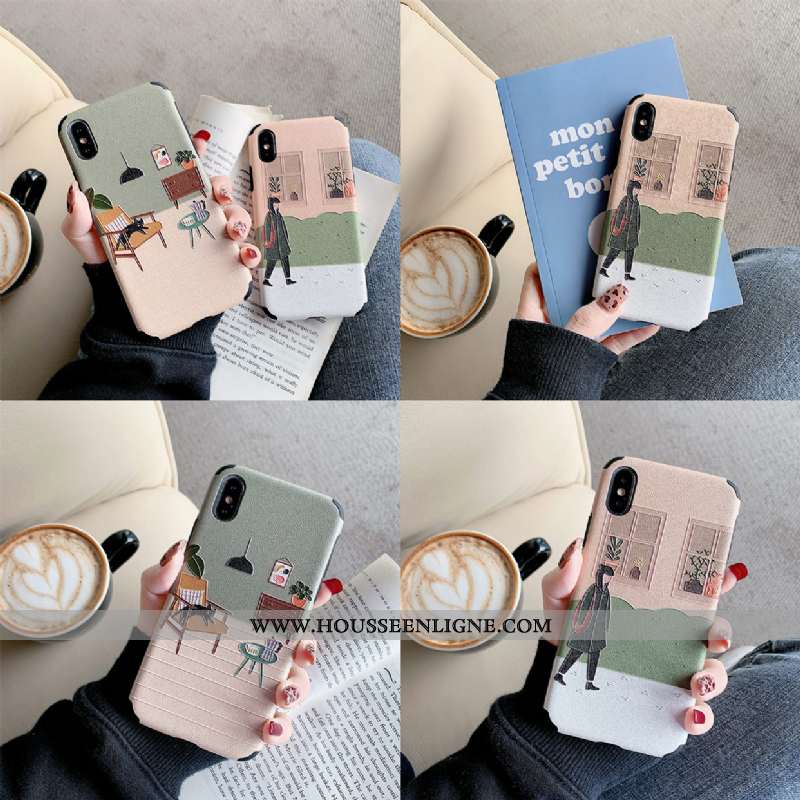 Coque iPhone Xs Gaufrage Tendance Amoureux Téléphone Portable Simple Créatif Tout Compris Rose