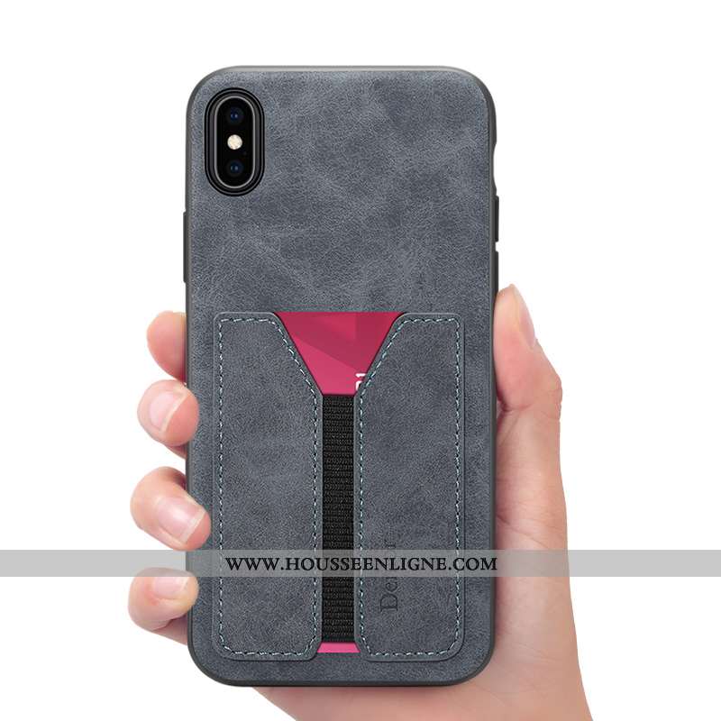 Coque iPhone Xs Max Cuir Portefeuille Gris Étui Téléphone Portable