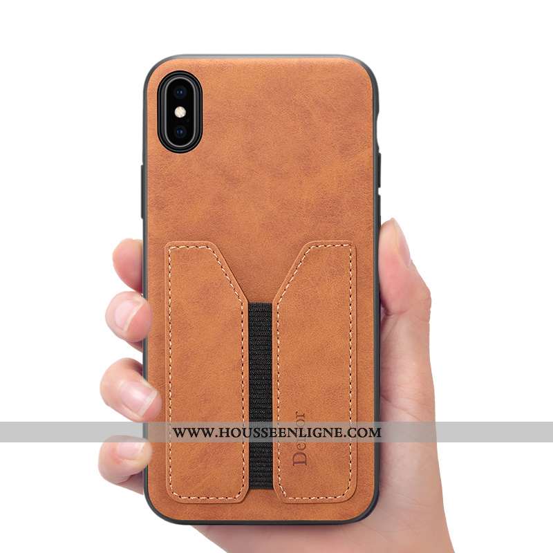 Coque iPhone Xs Max Cuir Portefeuille Gris Étui Téléphone Portable