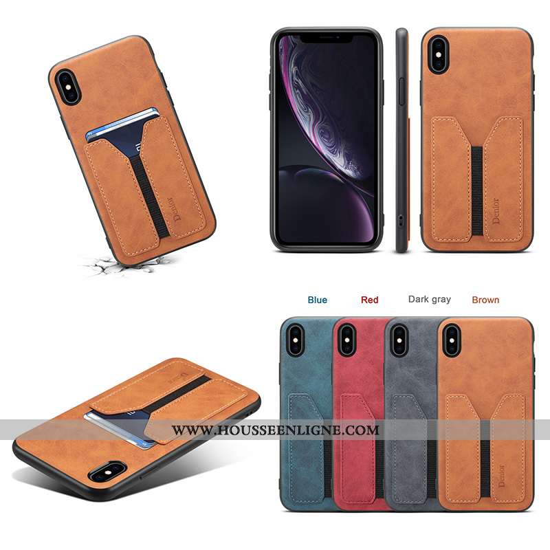 Coque iPhone Xs Max Cuir Portefeuille Gris Étui Téléphone Portable