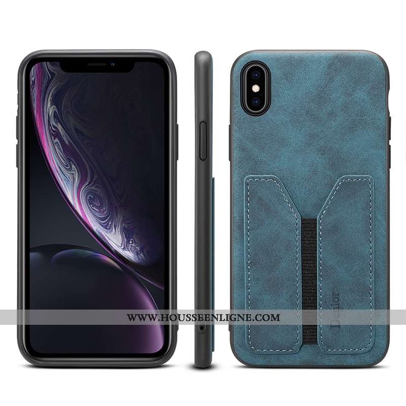 Coque iPhone Xs Max Cuir Portefeuille Gris Étui Téléphone Portable
