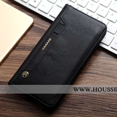 Coque iPhone Xs Max Portefeuille Cuir Téléphone Portable Véritable Housse Noir