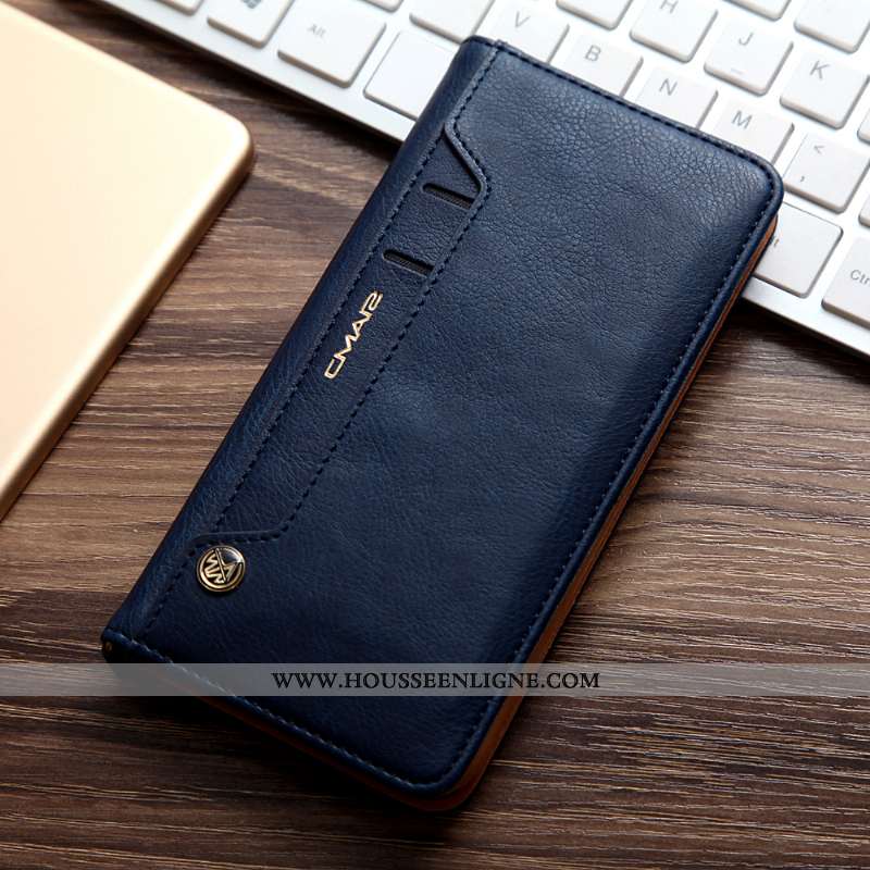 Coque iPhone Xs Max Portefeuille Cuir Téléphone Portable Véritable Housse Noir
