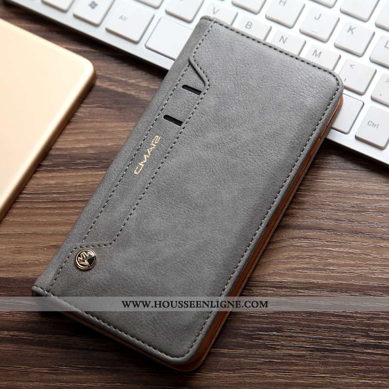 Coque iPhone Xs Max Portefeuille Cuir Téléphone Portable Véritable Housse Noir