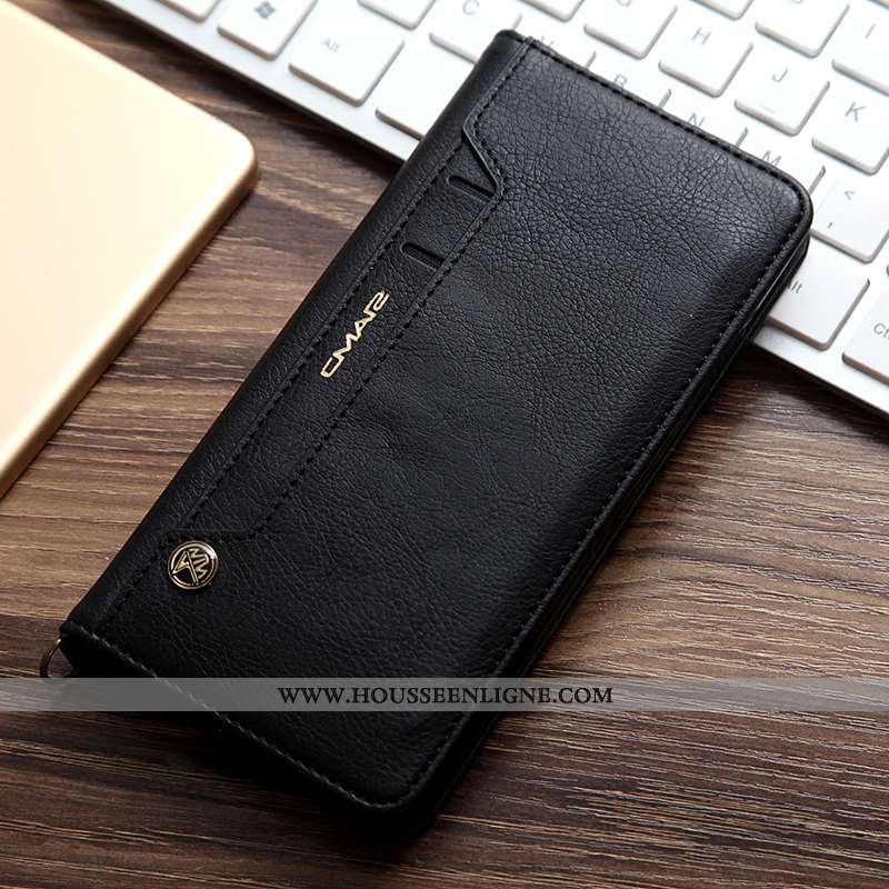 Coque iPhone Xs Max Portefeuille Cuir Téléphone Portable Véritable Housse Noir