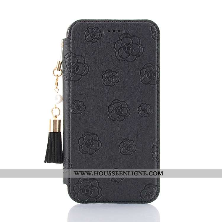 Coque iPhone Xs Max Tendance Cuir À Franges Téléphone Portable Noir Étui