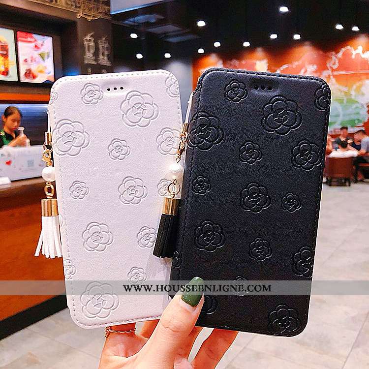 Coque iPhone Xs Max Tendance Cuir À Franges Téléphone Portable Noir Étui