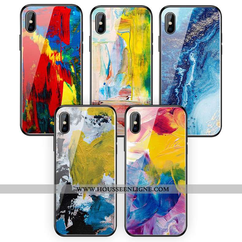 Coque iPhone Xs Max Verre Personnalité Graffiti Miroir Multicolore Silicone Rouge