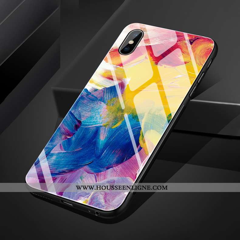 Coque iPhone Xs Max Verre Personnalité Graffiti Miroir Multicolore Silicone Rouge