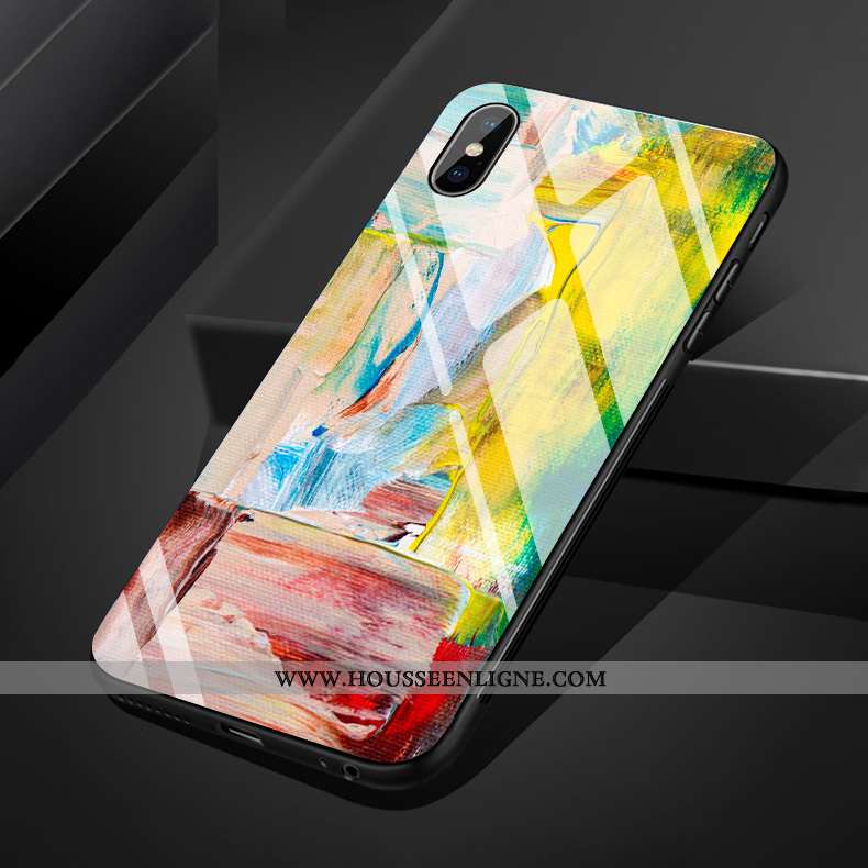 Coque iPhone Xs Max Verre Personnalité Graffiti Miroir Multicolore Silicone Rouge