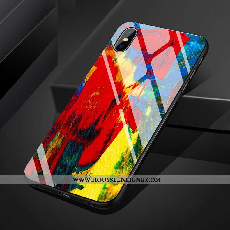 Coque iPhone Xs Max Verre Personnalité Graffiti Miroir Multicolore Silicone Rouge