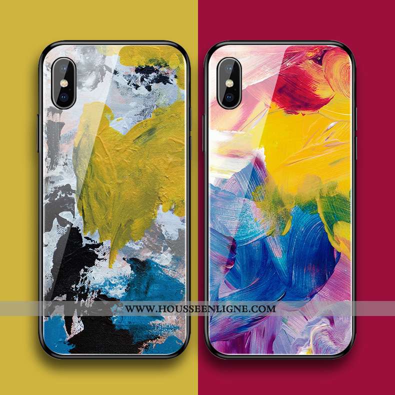 Coque iPhone Xs Max Verre Personnalité Graffiti Miroir Multicolore Silicone Rouge