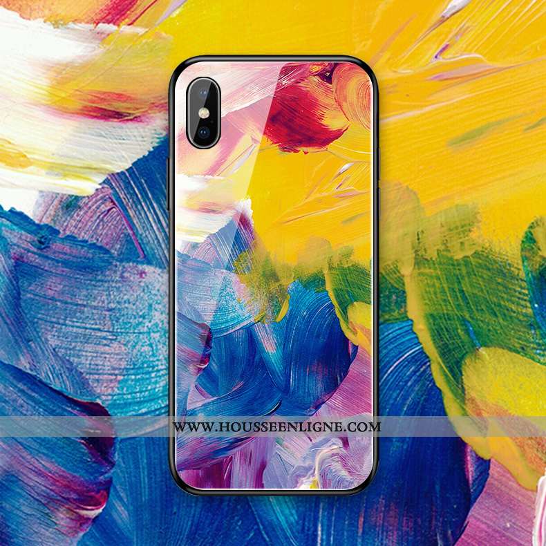 Coque iPhone Xs Max Verre Personnalité Graffiti Miroir Multicolore Silicone Rouge