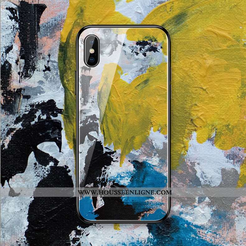 Coque iPhone Xs Max Verre Personnalité Graffiti Miroir Multicolore Silicone Rouge