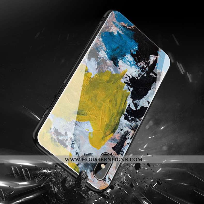 Coque iPhone Xs Max Verre Personnalité Graffiti Miroir Multicolore Silicone Rouge