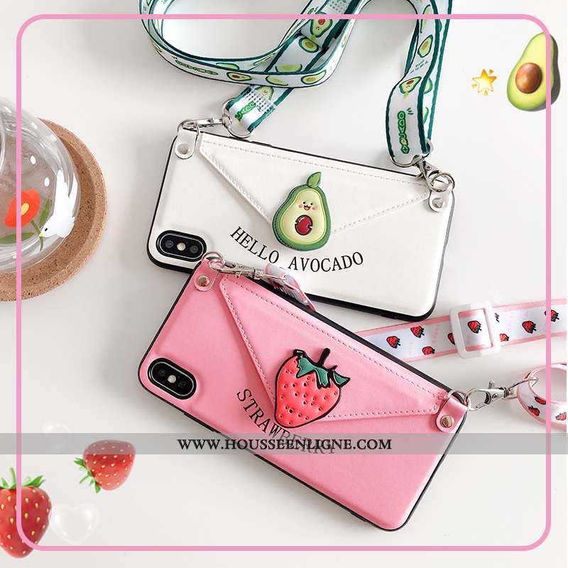 Coque iPhone Xs Portefeuille Cuir Personnalité Tout Compris Vent Sac Carte Rose