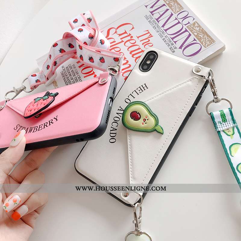 Coque iPhone Xs Portefeuille Cuir Personnalité Tout Compris Vent Sac Carte Rose