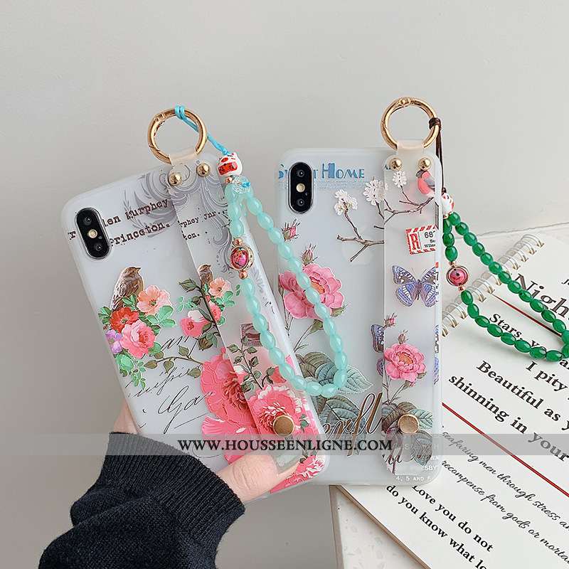 Coque iPhone Xs Protection Délavé En Daim Fleurs Étui Frais Petit Bracelet Verte