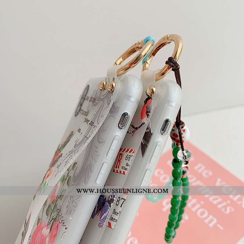 Coque iPhone Xs Protection Délavé En Daim Fleurs Étui Frais Petit Bracelet Verte