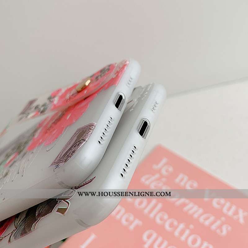 Coque iPhone Xs Protection Délavé En Daim Fleurs Étui Frais Petit Bracelet Verte