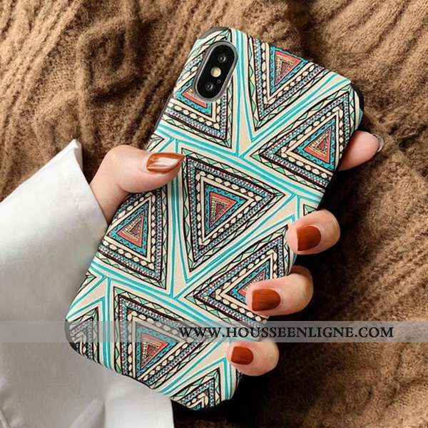 Coque iPhone Xs Tendance Créatif Téléphone Portable Losange Bleu Vent Incassable