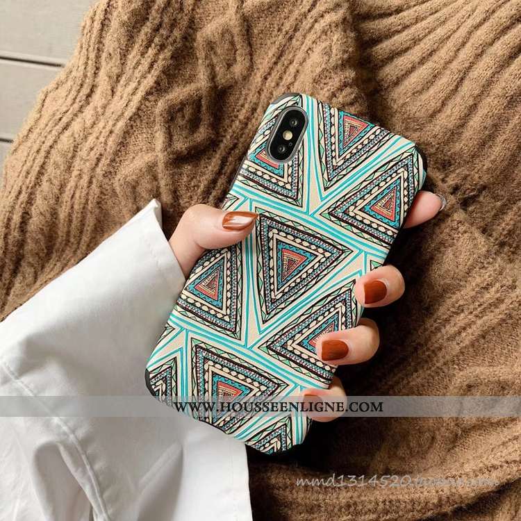 Coque iPhone Xs Tendance Créatif Téléphone Portable Losange Bleu Vent Incassable