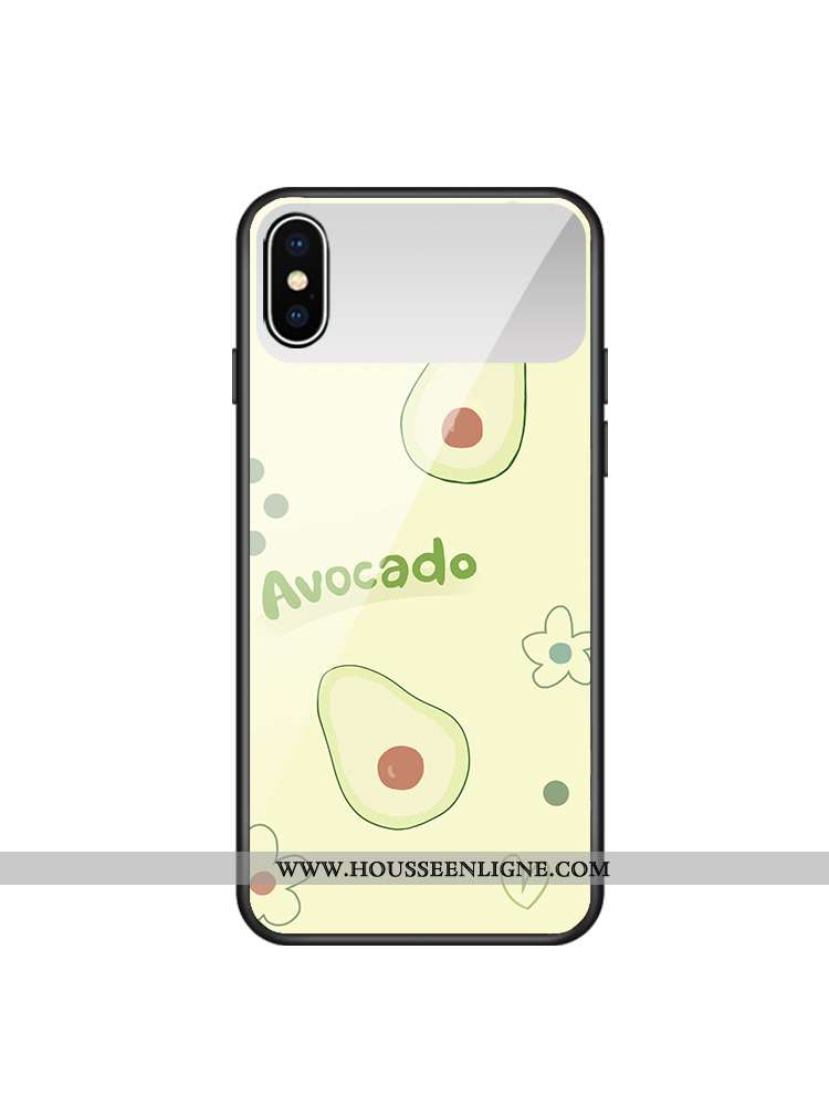 Coque iPhone Xs Verre Frais Cœur Maquillage Téléphone Portable Bovins Verte