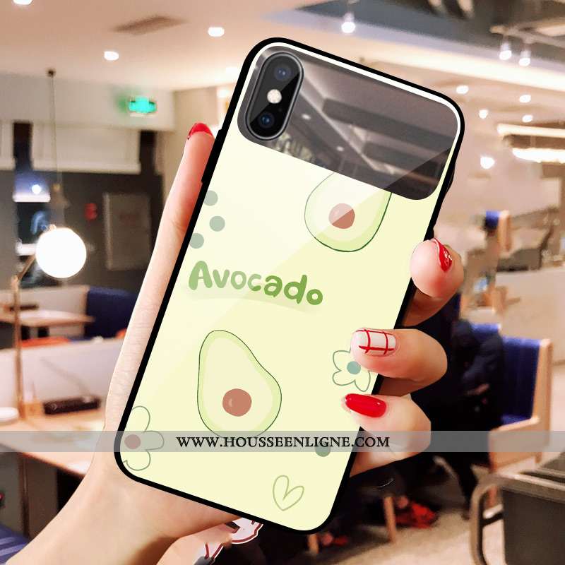 Coque iPhone Xs Verre Frais Cœur Maquillage Téléphone Portable Bovins Verte
