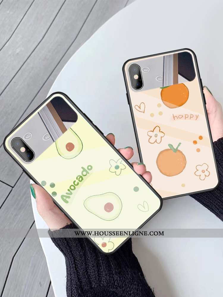 Coque iPhone Xs Verre Frais Cœur Maquillage Téléphone Portable Bovins Verte
