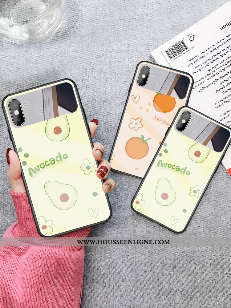 Coque iPhone Xs Verre Frais Cœur Maquillage Téléphone Portable Bovins Verte