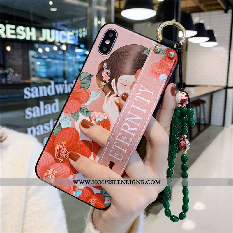 Coque iPhone Xs Vintage Fluide Doux Rouge Ornements Suspendus Protection Téléphone Portable Style Ch
