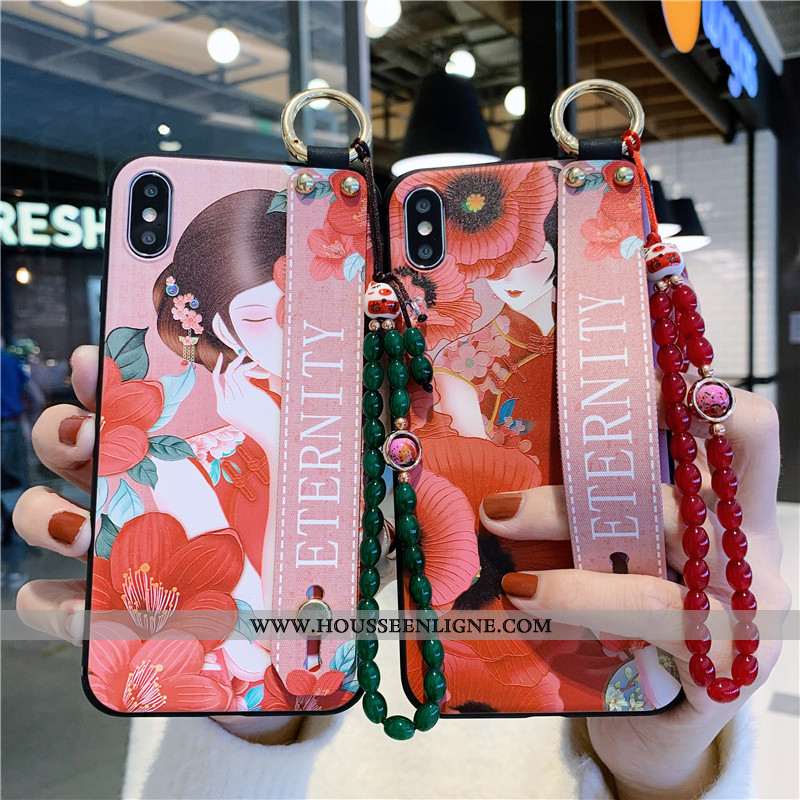 Coque iPhone Xs Vintage Fluide Doux Rouge Ornements Suspendus Protection Téléphone Portable Style Ch