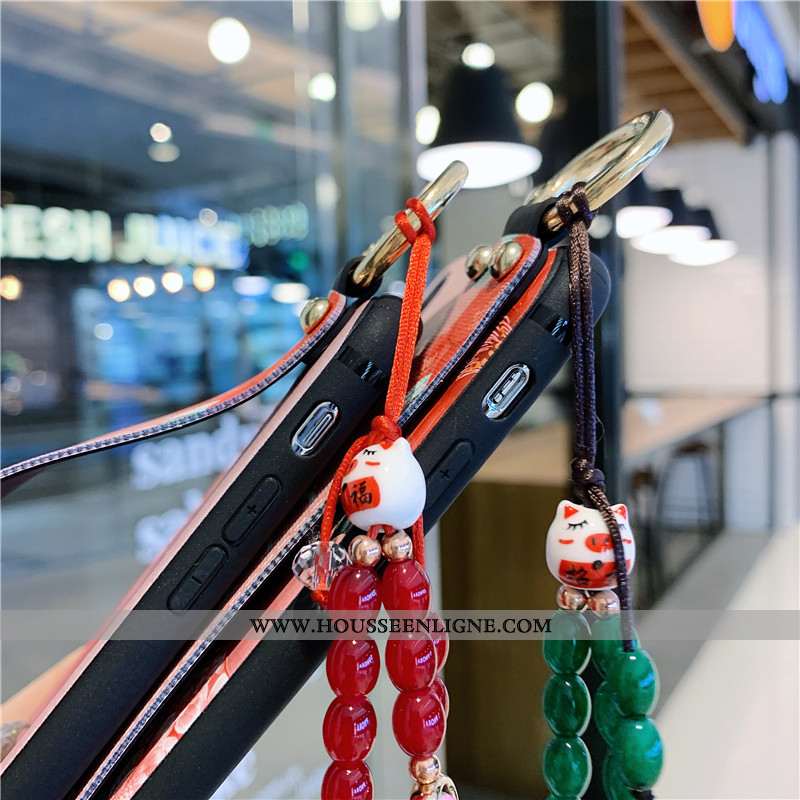 Coque iPhone Xs Vintage Fluide Doux Rouge Ornements Suspendus Protection Téléphone Portable Style Ch