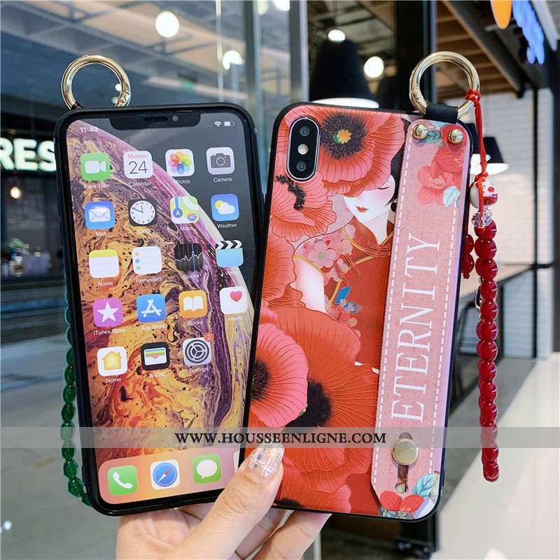 Coque iPhone Xs Vintage Fluide Doux Rouge Ornements Suspendus Protection Téléphone Portable Style Ch