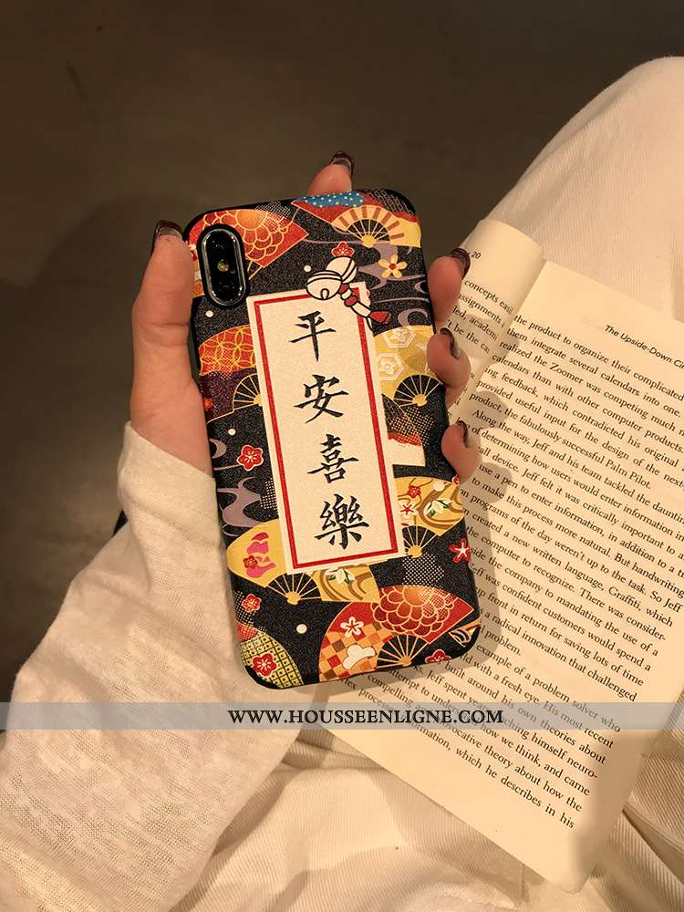 Coque iPhone Xs Vintage Modèle Fleurie Téléphone Portable Étui Soie Mulberry Créatif Incassable Noir