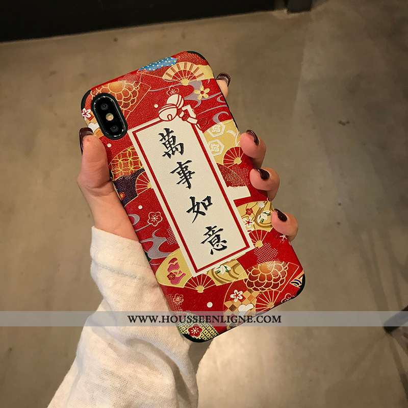 Coque iPhone Xs Vintage Modèle Fleurie Téléphone Portable Étui Soie Mulberry Créatif Incassable Noir