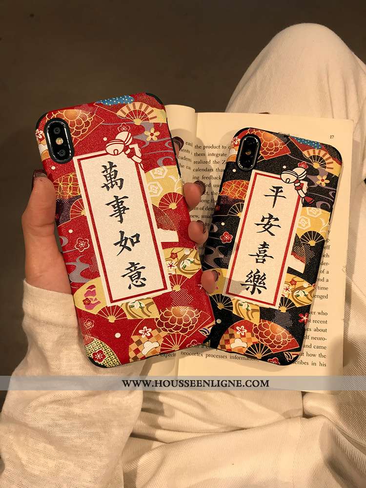Coque iPhone Xs Vintage Modèle Fleurie Téléphone Portable Étui Soie Mulberry Créatif Incassable Noir